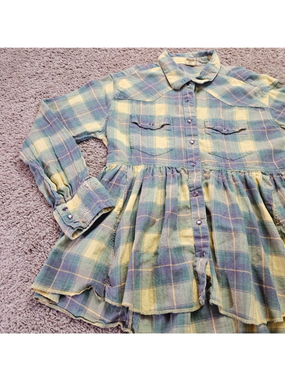 Ivy Jane Plaid Peplum Top Womens M Y2K Boho Western Ruffle Flannel Button Shirt - Picture 3 of 8